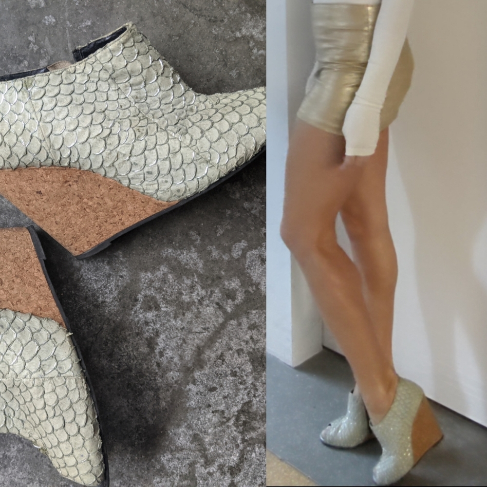 Shoes of Prey mermaid aqua leather wedge heel 9